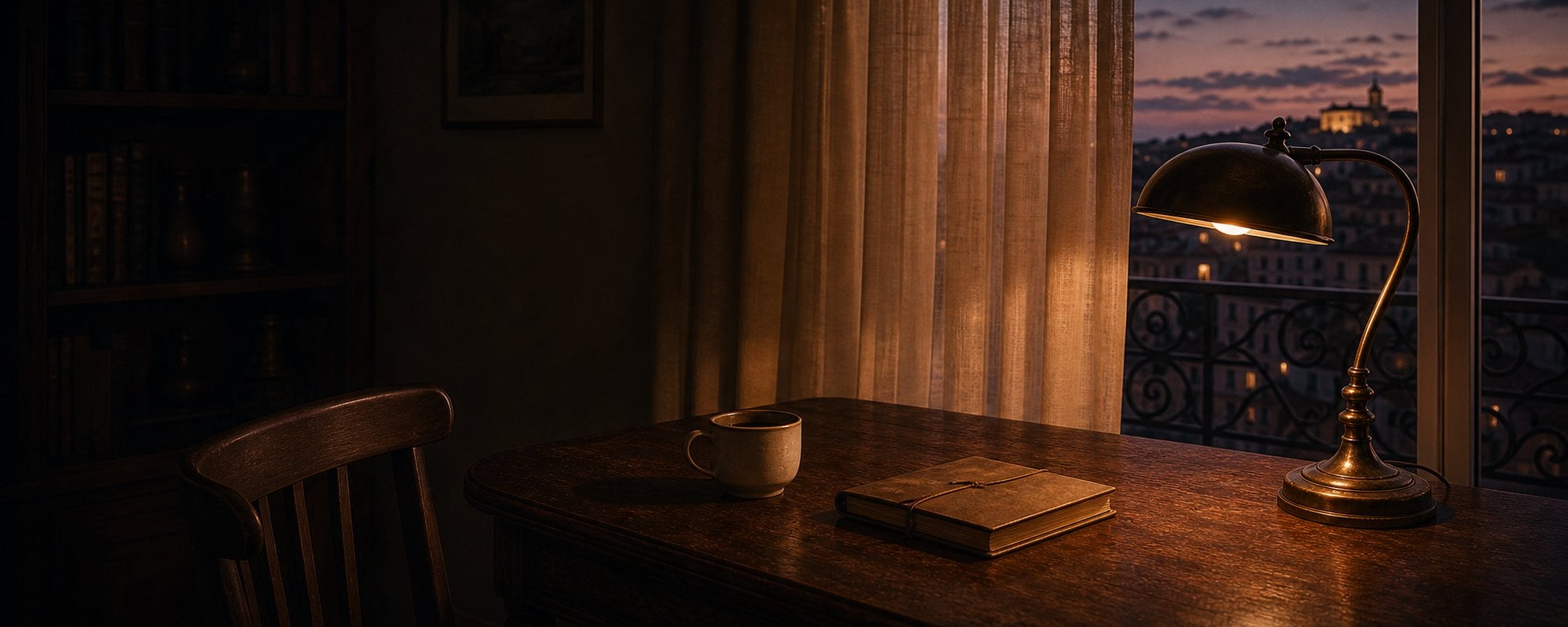 A quiet, warmly lit room in Lisbon at night.